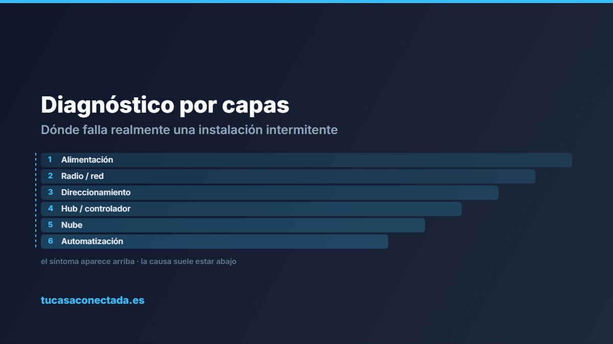 Esquema de capas de una instalación domótica para localizar un fallo intermitente
